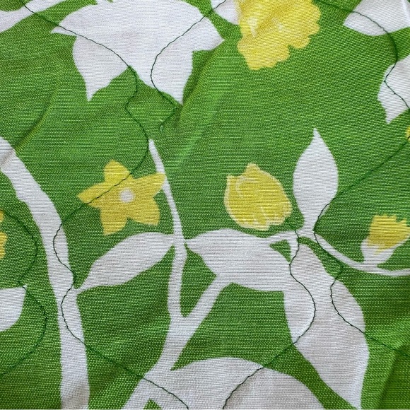 Vintage MCM Quilted Coverlet Bedspread Retro Floral Green Yellow 96x102 GUC - Picture 10 of 10